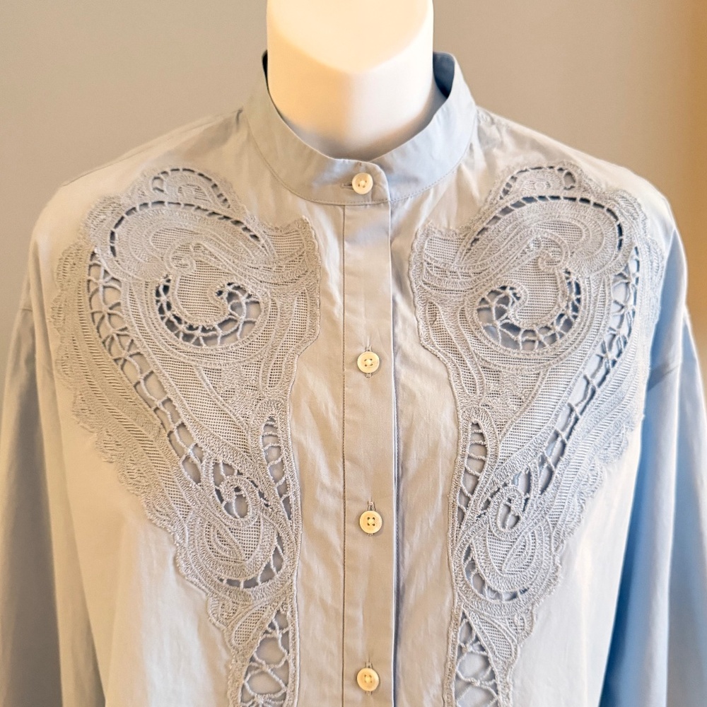 RAG & BONE Beautiful Soft Blue Embroidered Button Down Shirt Sz M NEW $248!! - Picture 7 of 8